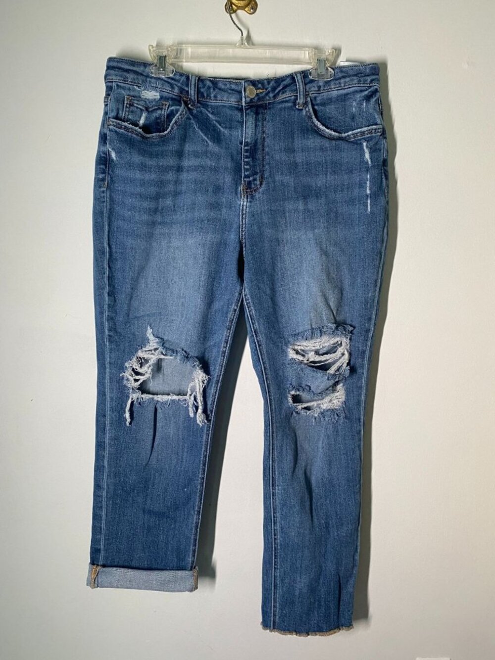 Lovervet Distressed Blue Denim Jeans Size 16W Mid-Rise Ripped Knees Cotton Blend